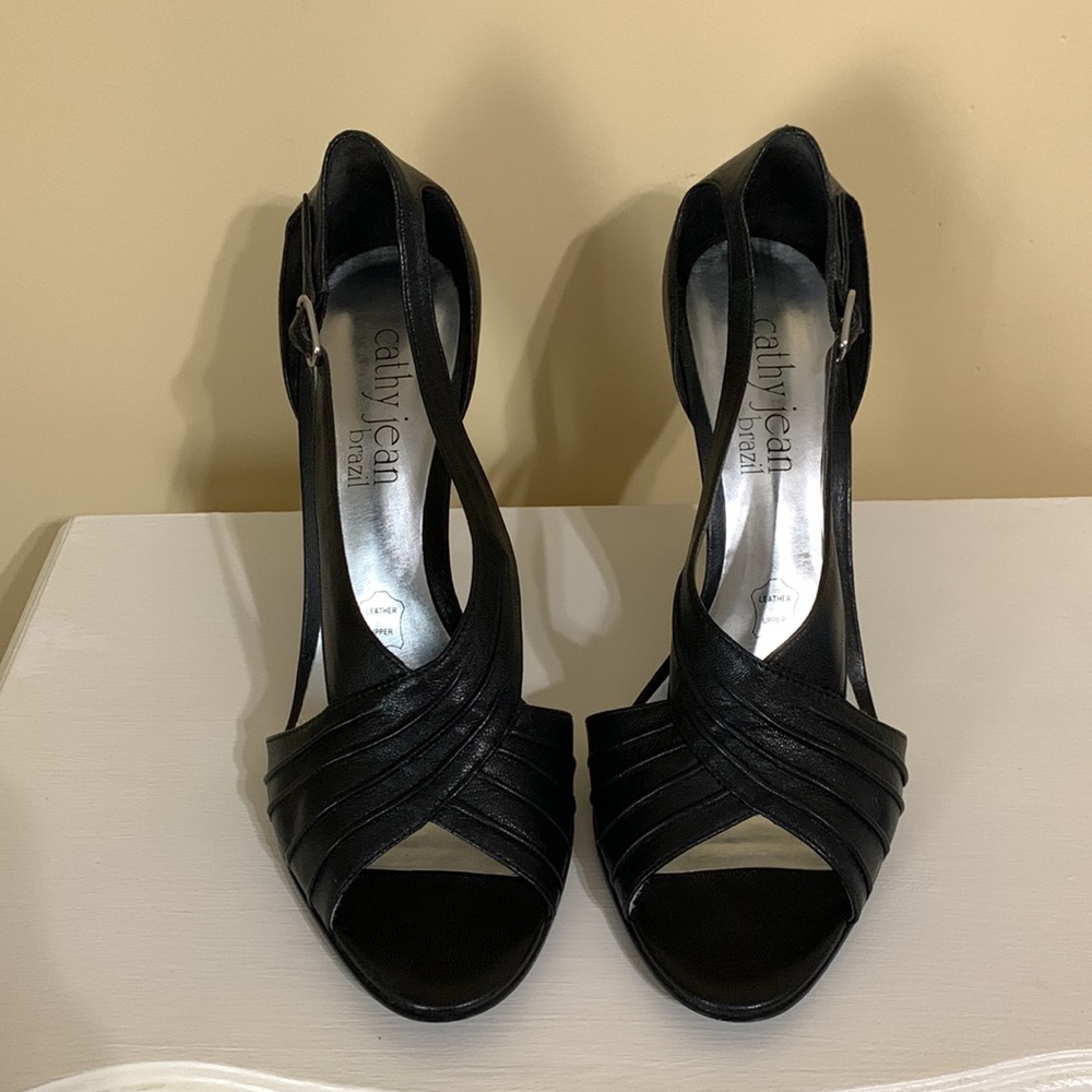 👠Black Leather Cathy Jean Brazil Stiletto Hills👠